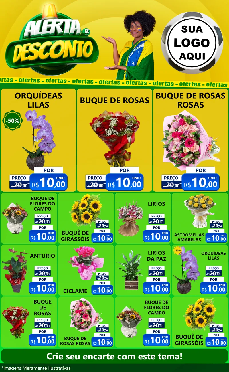 Modelo de Encarte para Encarte Grande com o tema Alerta de Desconto para Floricultura e jardim