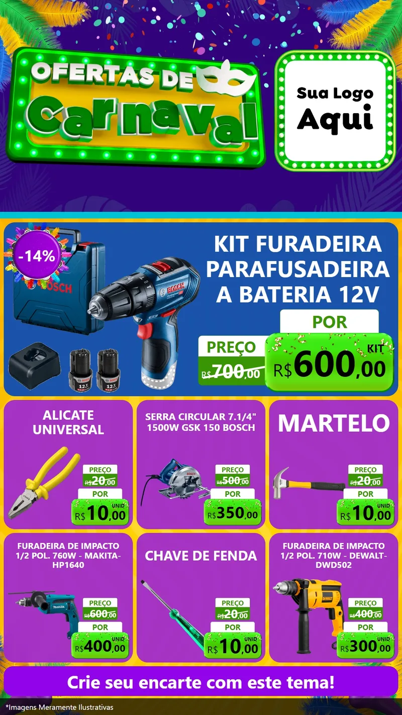 Modelo de Rede Social para Stories com o tema Ofertas de Carnaval para Maquinas e Ferramentas