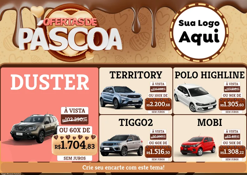 Modelo de Encarte para Encarte A4 Horizontal com o tema Ofertas de Páscoa para Concessionaria de Carros