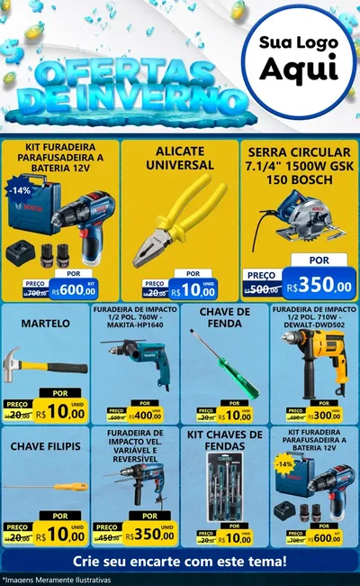 Modelo de Encarte para Encarte Grande com o tema Ofertas de Inverno para Maquinas e Ferramentas