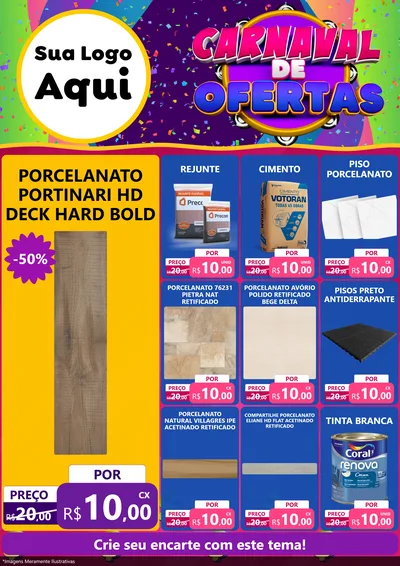 Modelo de Encarte para Encarte A4 Vertical com o tema Carnaval de Ofertas para Pisos e revestimentos