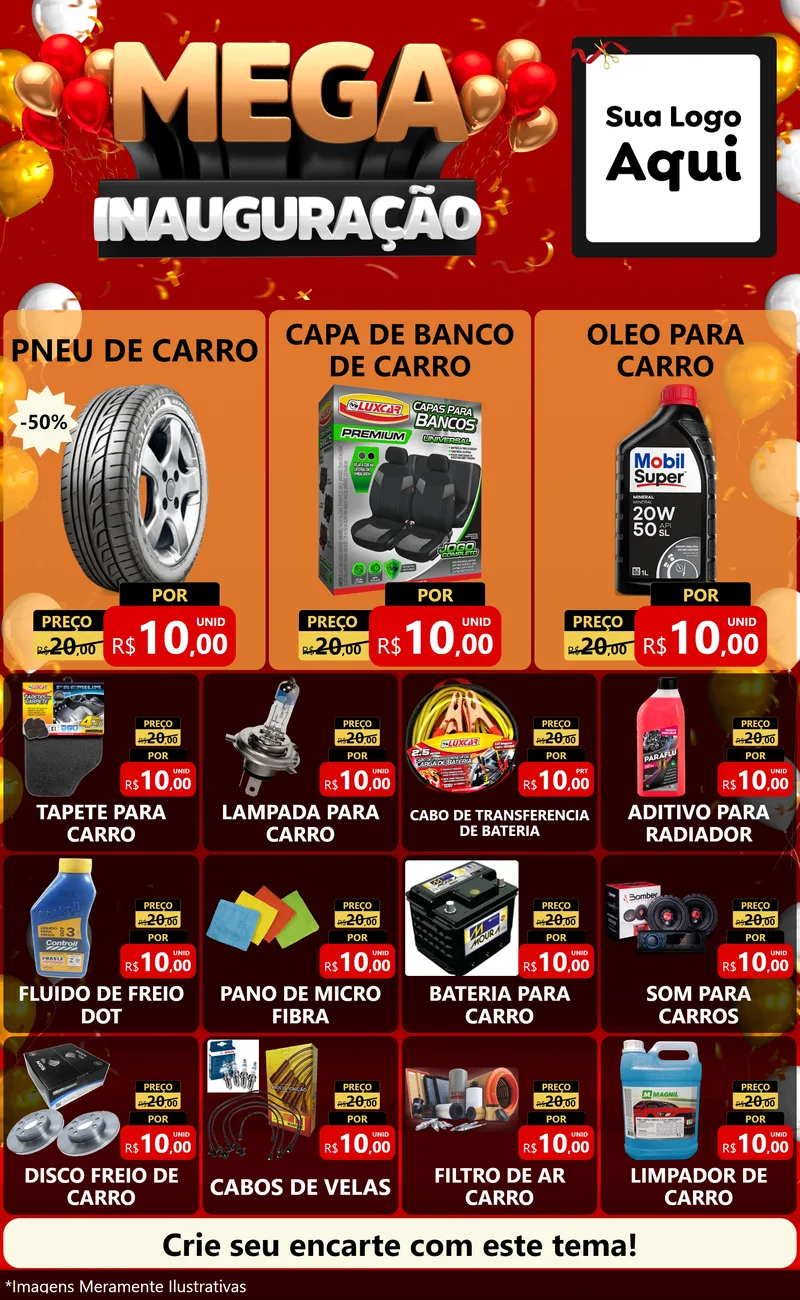 Modelo de Encarte para Encarte Grande com o tema Mega Inauguração para Auto peças