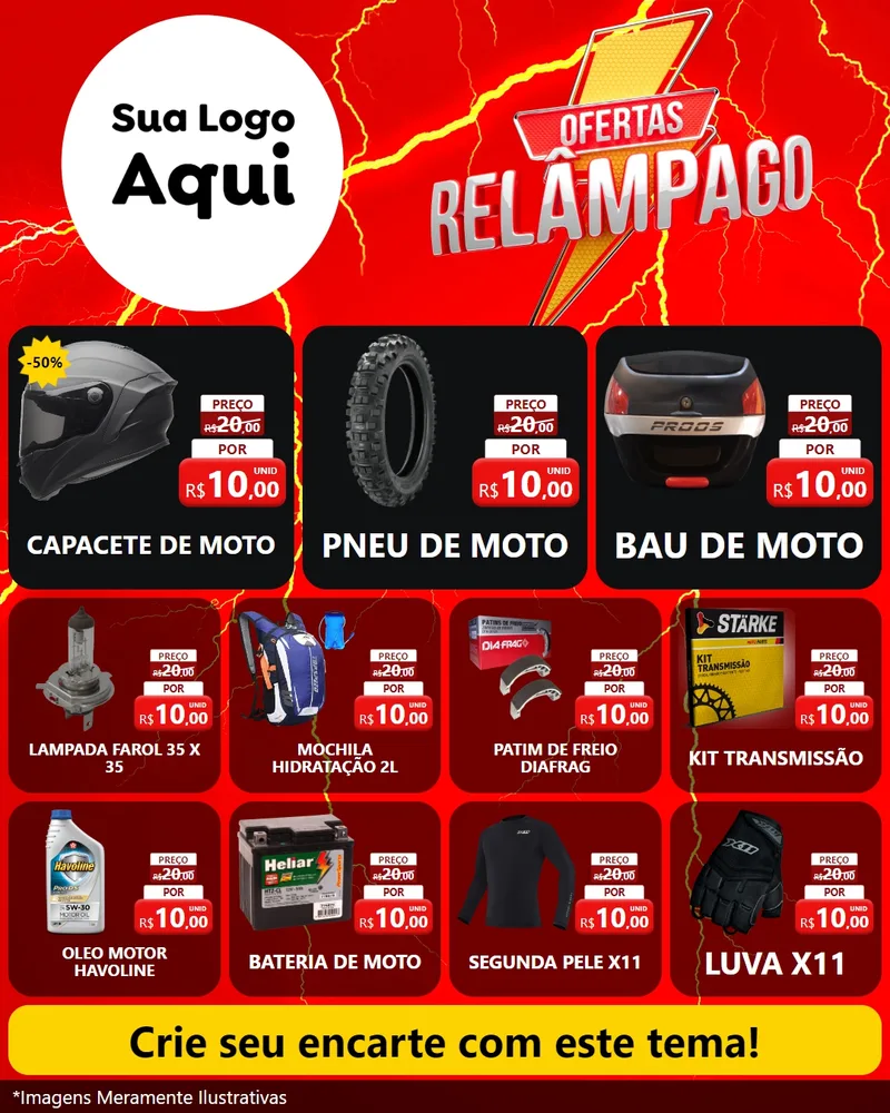 Modelo de Rede Social para Feed Instagram com o tema Ofertas Relâmpago para Moto peças