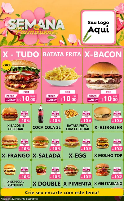 Modelo de Encarte para Encarte Grande com o tema Semana da Primavera para Hamburgueria