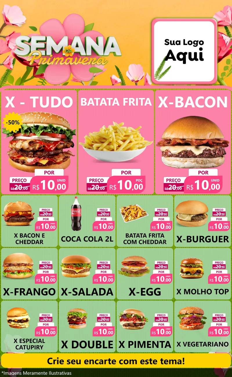Modelo de Encarte para Encarte Grande com o tema Semana da Primavera para Hamburgueria