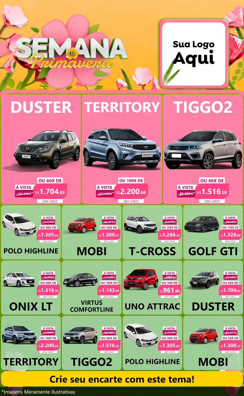 Modelo de Encarte para Encarte Grande com o tema Semana da Primavera para Concessionaria de Carros