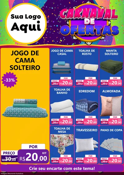 Modelo de Encarte para Encarte A4 Vertical com o tema Carnaval de Ofertas para Cama, Mesa e Banho