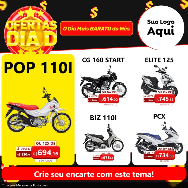 Modelo de Rede Social para Feed Facebook com o tema Dia D para Concessionaria de Motos