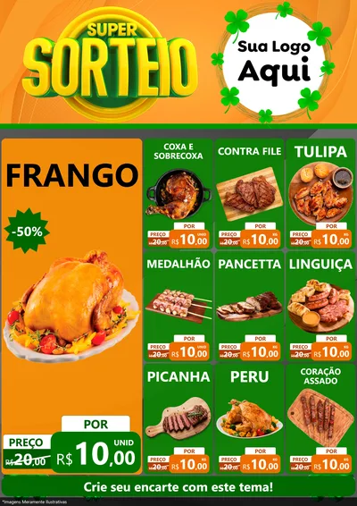 Modelo de Encarte para Encarte A4 Vertical com o tema Super Sorteio para Assados