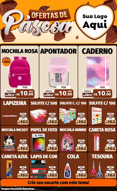 Modelo de Encarte para Encarte Grande com o tema Ofertas de Páscoa para Papelaria