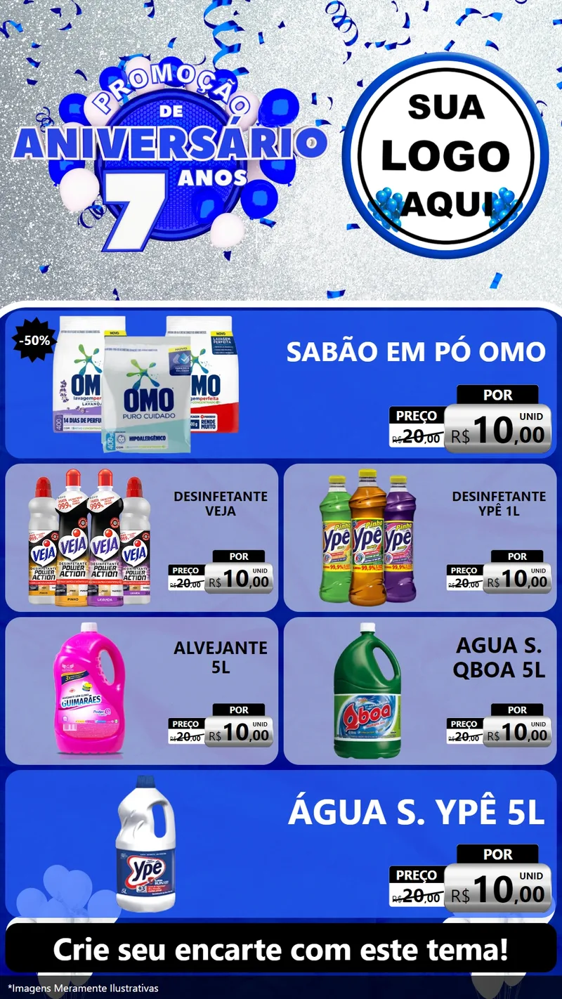 Modelo de TV para TV Vertical com o tema Promoção de Aniversário - 7 Anos para Produtos de Limpeza