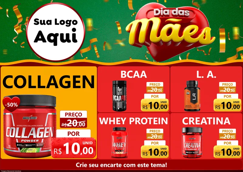 Modelo de Encarte para Encarte A4 Horizontal com o tema Dia das Mães para Suplementos alimentares