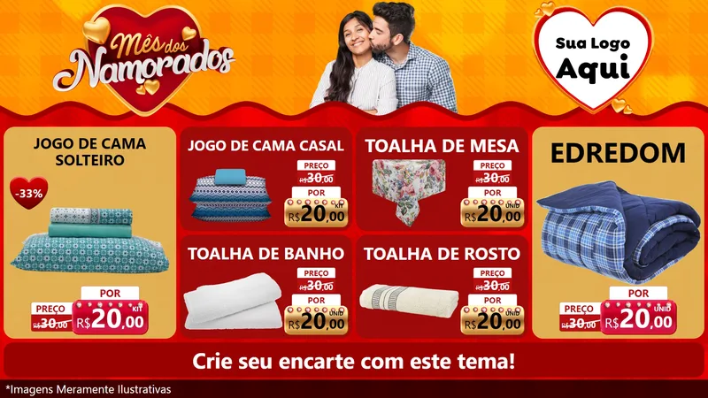 Modelo de TV para TV Horizontal com o tema Mês dos Namorados para Cama, Mesa e Banho