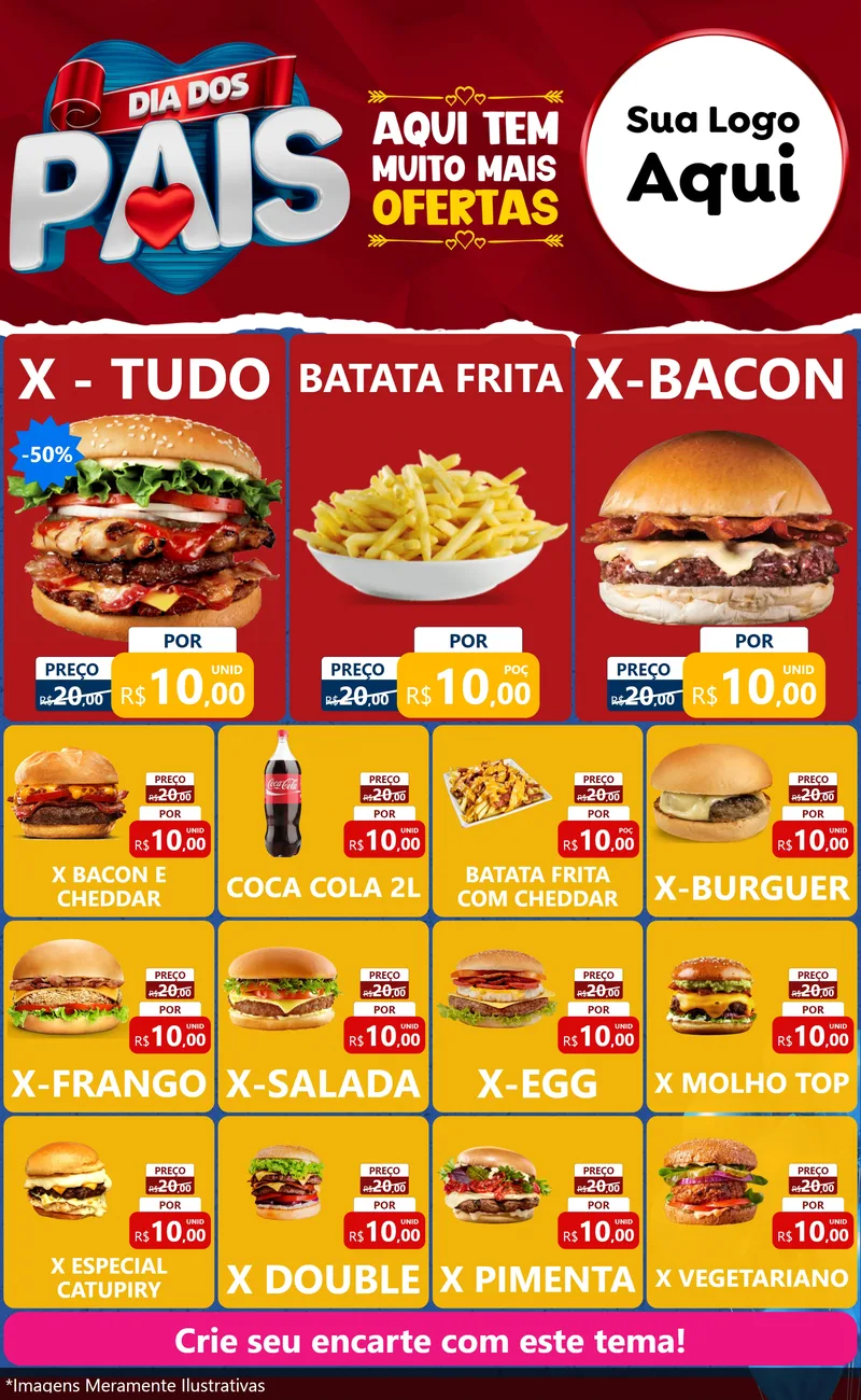 Modelo de Encarte para Encarte Grande com o tema Dia dos Pais para Hamburgueria
