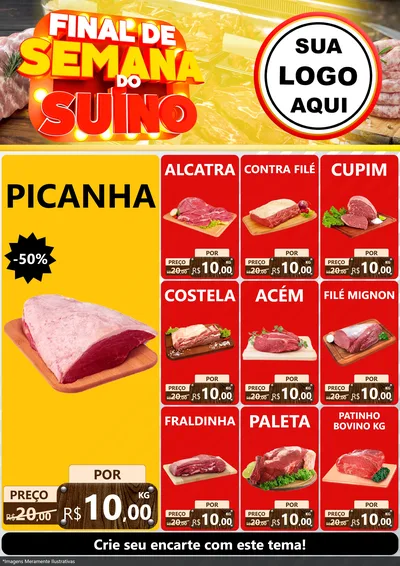Modelo de Encarte para Encarte A4 Vertical com o tema Final de Semana do Suíno para Açougue