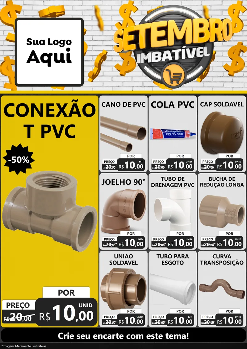 Modelo de Encarte para Encarte A4 Vertical com o tema Setembro Imbatível para Tubos e conexões