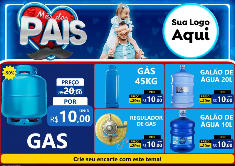 Modelo de Encarte para Encarte A4 Horizontal com o tema Mês Dos Pais para Água e gás