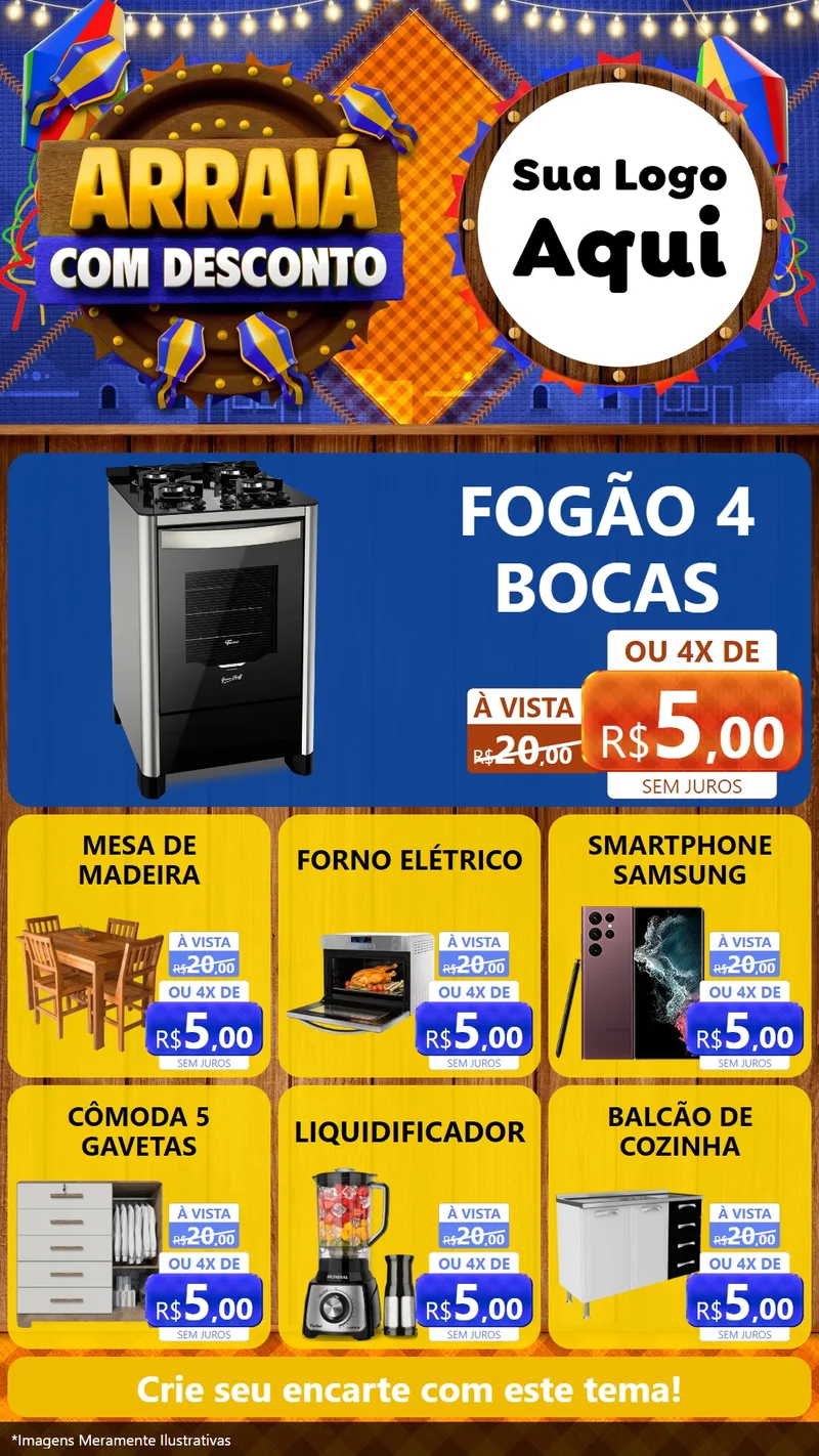 Modelo de Rede Social para Stories com o tema Arraiá Com Desconto para Móveis e Eletro