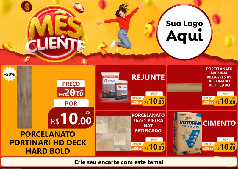 Modelo de Encarte para Encarte A4 Horizontal com o tema Mês do Cliente para Pisos e revestimentos