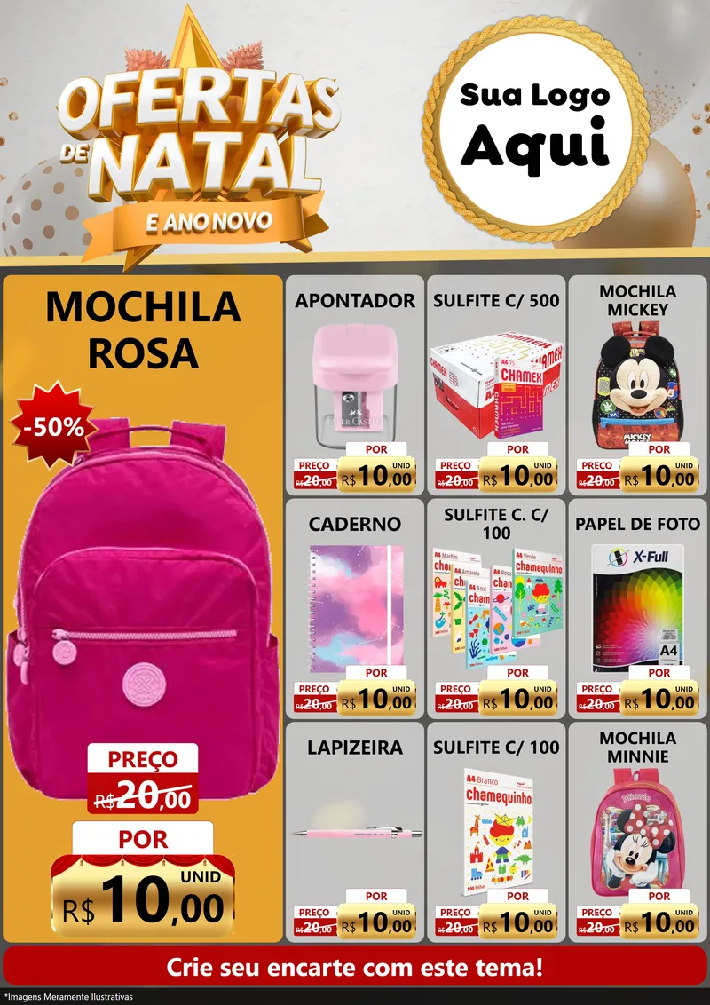 Modelo de Encarte para Encarte A4 Vertical com o tema Ofertas De Natal E Ano Novo para Papelaria