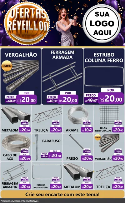 Modelo de Encarte para Encarte Grande com o tema Ofertas de Réveillon para Ferragens