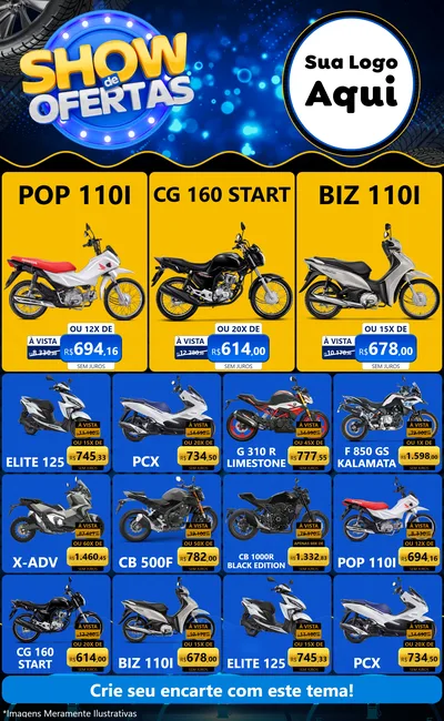 Modelo de Encarte para Encarte Grande com o tema Show de Ofertas para Concessionaria de Motos