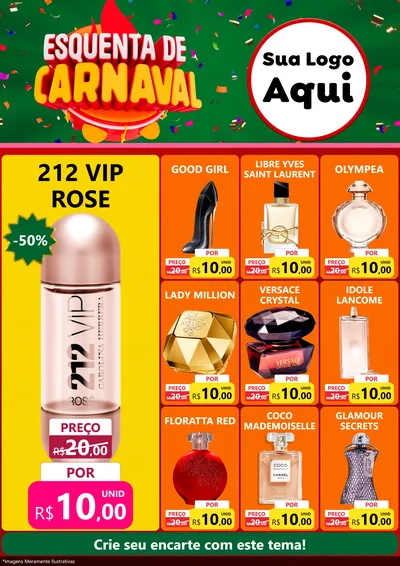 Modelo de Encarte para Encarte A4 Vertical com o tema Esquenta de Carnaval para Perfumes