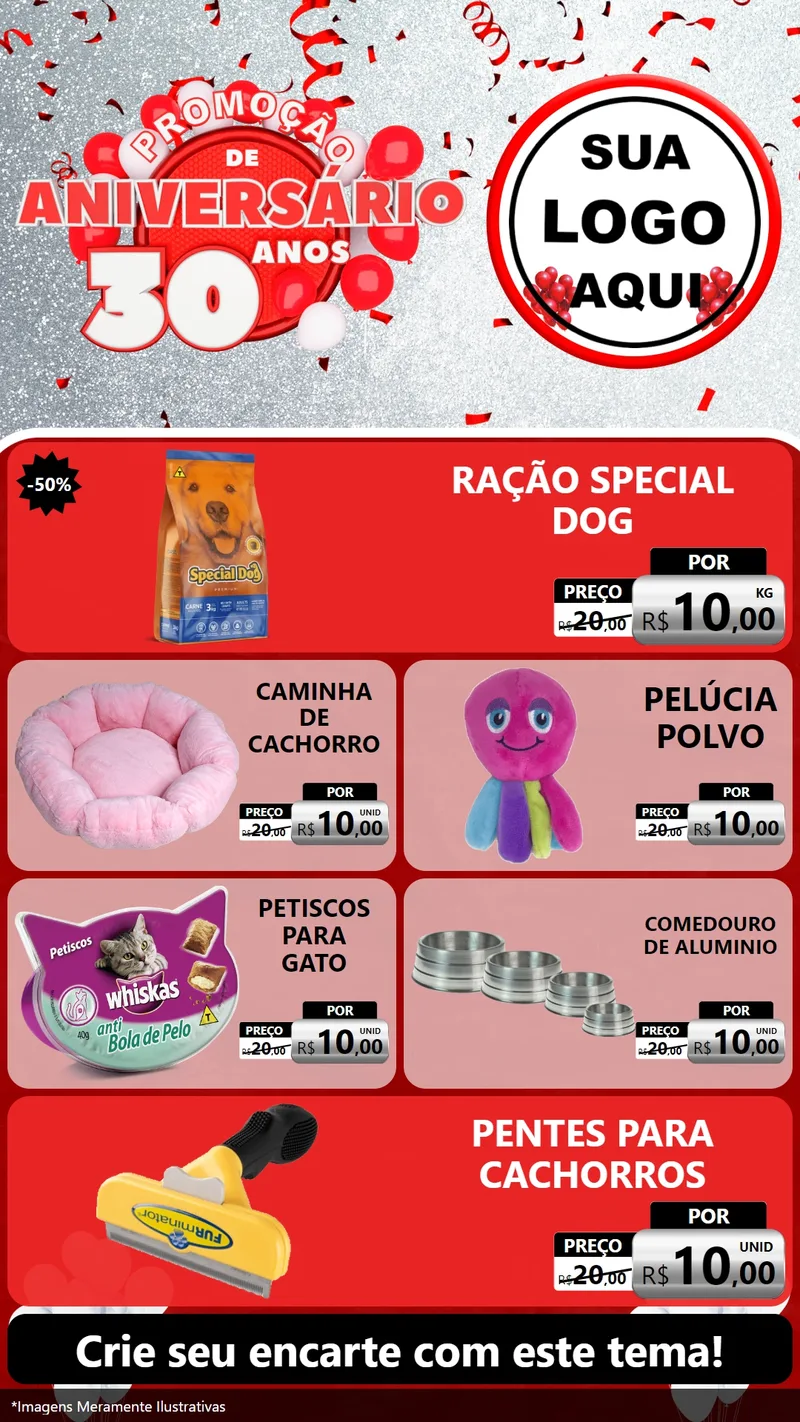 Modelo de TV para TV Vertical com o tema Promoção de Aniversário - 30 Anos para Pet Shop