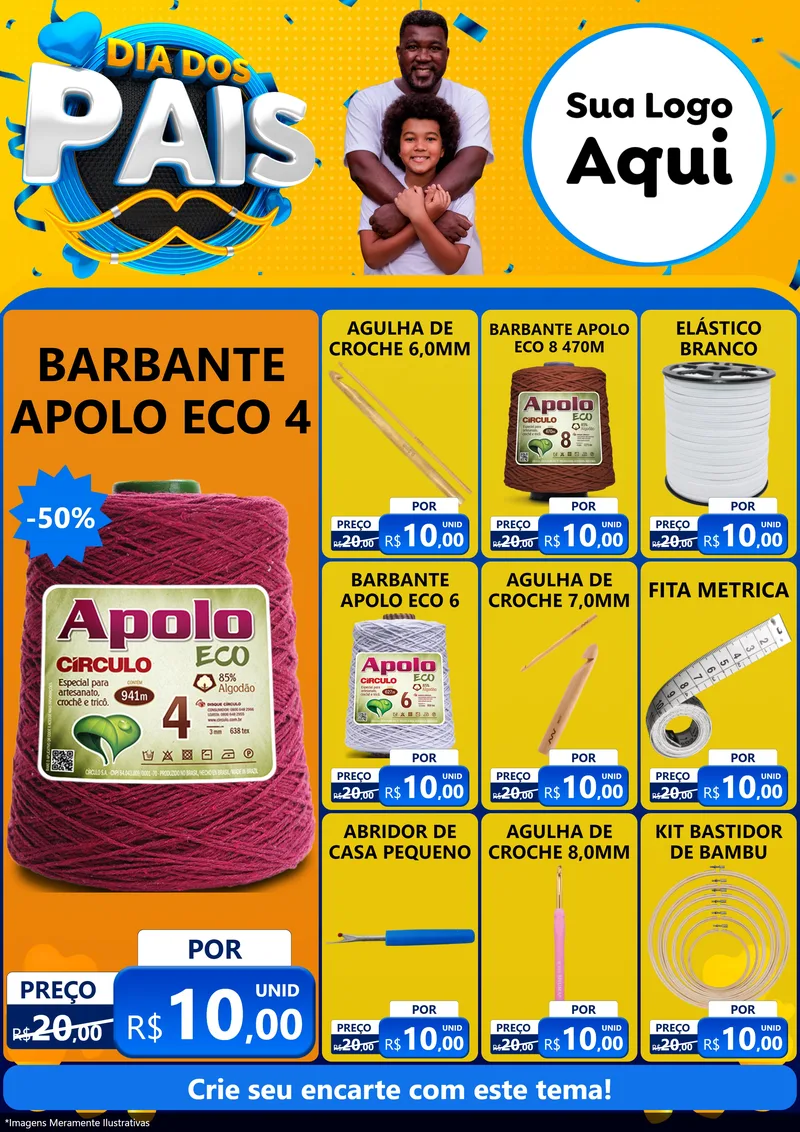 Modelo de Encarte para Encarte A4 Vertical com o tema Dia dos Pais para Armarinho e Aviamentos