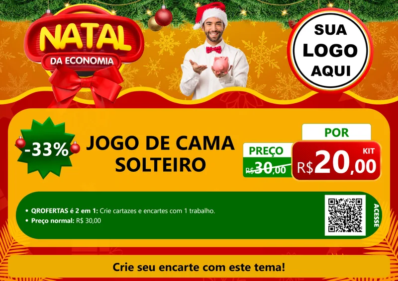 Modelo de Cartaz para Cartaz A4 Horizontal com o tema Natal da Economia para Cama, Mesa e Banho
