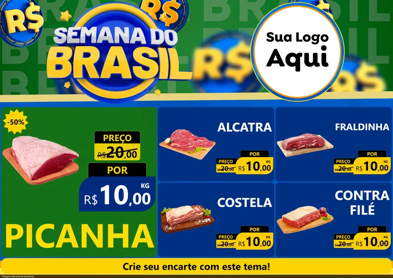 Modelo de Encarte para Encarte A4 Horizontal com o tema Semana Do Brasil para Açougue