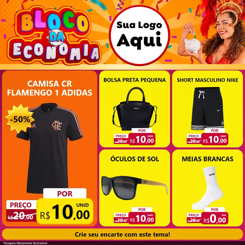 Modelo de Rede Social para Feed Facebook com o tema Bloco da Economia para Roupas e acessórios