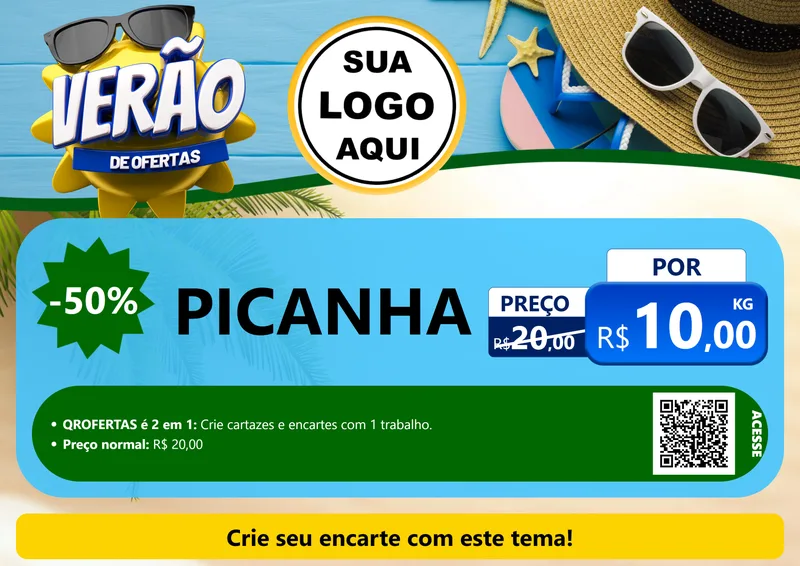 Modelo de Cartaz para Cartaz A4 Horizontal com o tema Verão de Ofertas para Açougue