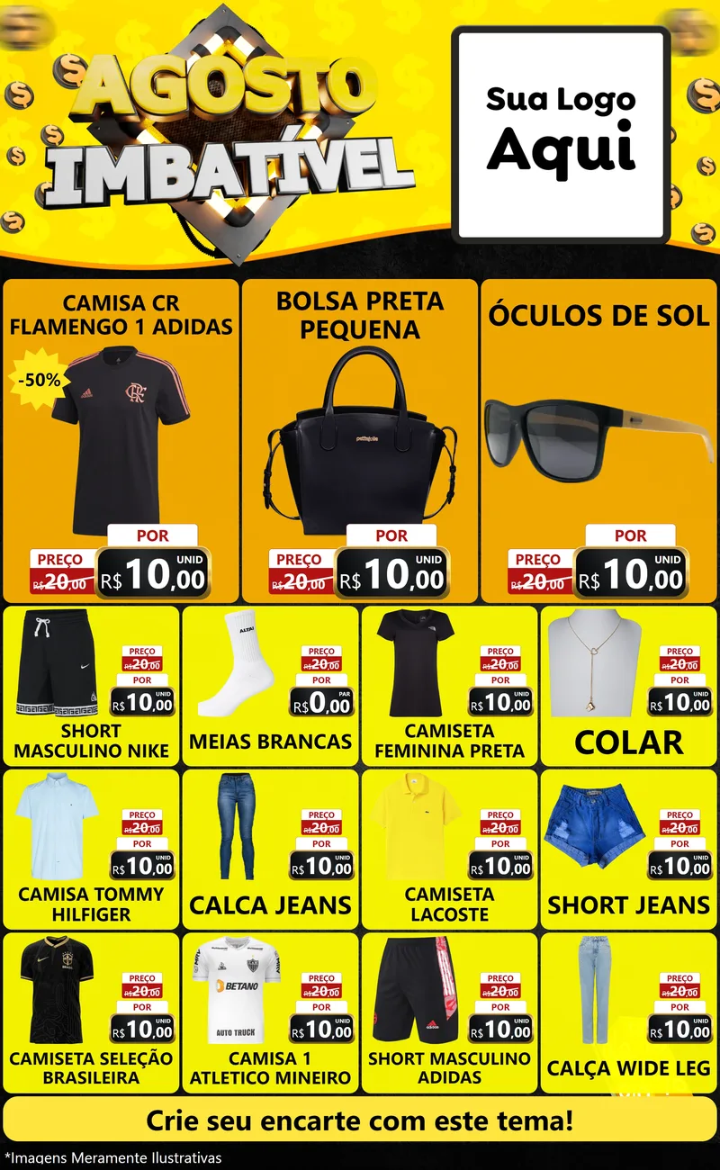 Modelo de Encarte para Encarte Grande com o tema Agosto Imbatível para Roupas e acessórios