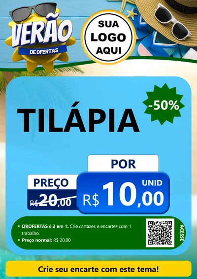 Modelo de Cartaz para Cartaz A4 Vertical com o tema Verão de Ofertas para Peixaria