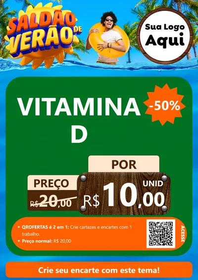 Modelo de Cartaz para Cartaz A4 Vertical com o tema Saldão de Verão para Farmácia