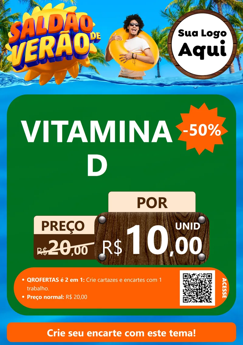 Modelo de Cartaz para Cartaz A4 Vertical com o tema Saldão de Verão para Farmácia