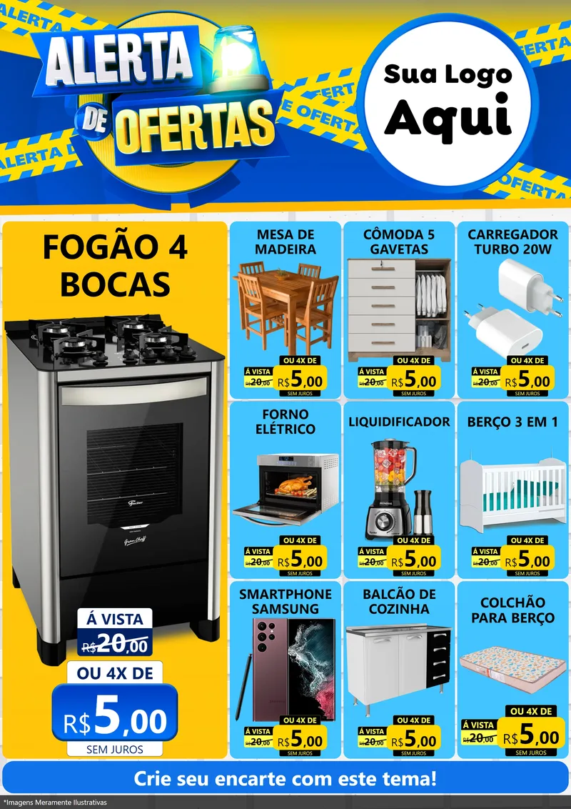 Modelo de Encarte para Encarte A4 Vertical com o tema Alerta de Ofertas para Móveis e Eletro