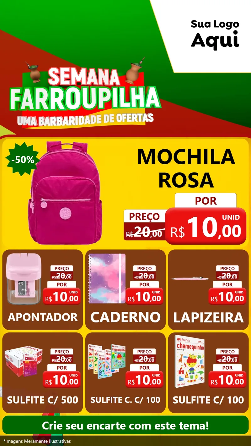 Modelo de Rede Social para Stories com o tema Semana Farroupilha - Uma Barbaridade de Ofertas para Papelaria