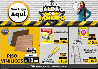 Modelo de Encarte para Encarte A4 Horizontal com o tema Mega Saldão de Janeiro para Material para Construção