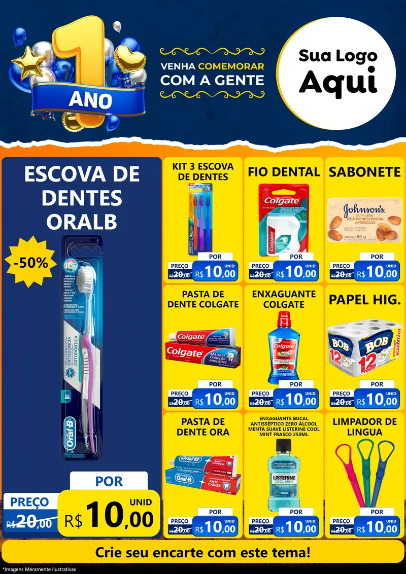 Modelo de Encarte para Encarte A4 Vertical com o tema Um Ano de Aniversário para Higiene Pessoal