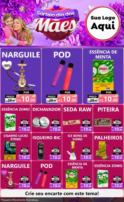 Modelo de Encarte para Encarte Grande com o tema Sorteio Dia das Mães para Tabacaria
