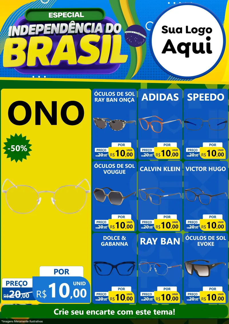 Modelo de Encarte para Encarte A4 Vertical com o tema Especial Independência do Brasil para Óticas