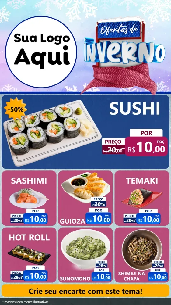 Modelo de Rede Social para Stories com o tema Ofertas de Inverno para Comida japonesa