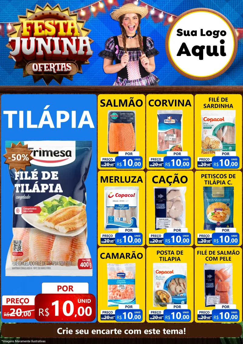 Modelo de Encarte para Encarte A4 Vertical com o tema Festa Junina Ofertas para Peixaria