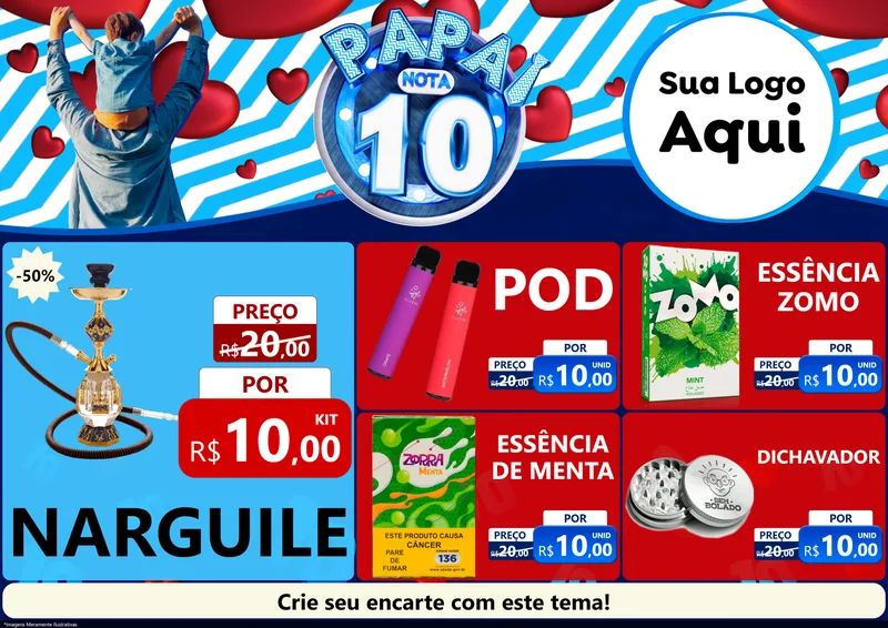 Modelo de Encarte para Encarte A4 Horizontal com o tema Papai Nota 10 para Tabacaria