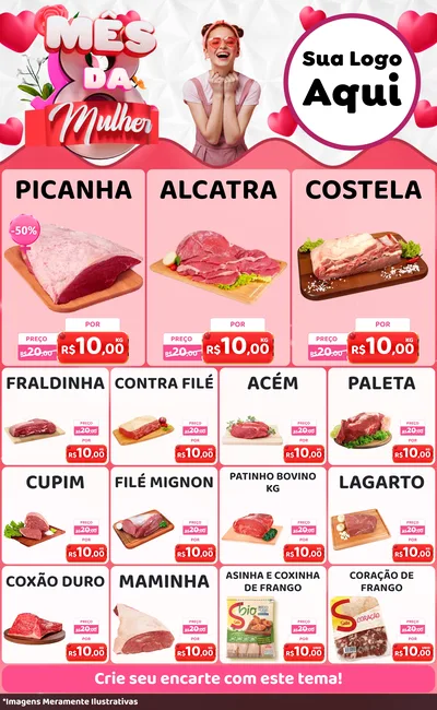 Modelo de Encarte para Encarte Grande com o tema Mês da Mulher para Açougue