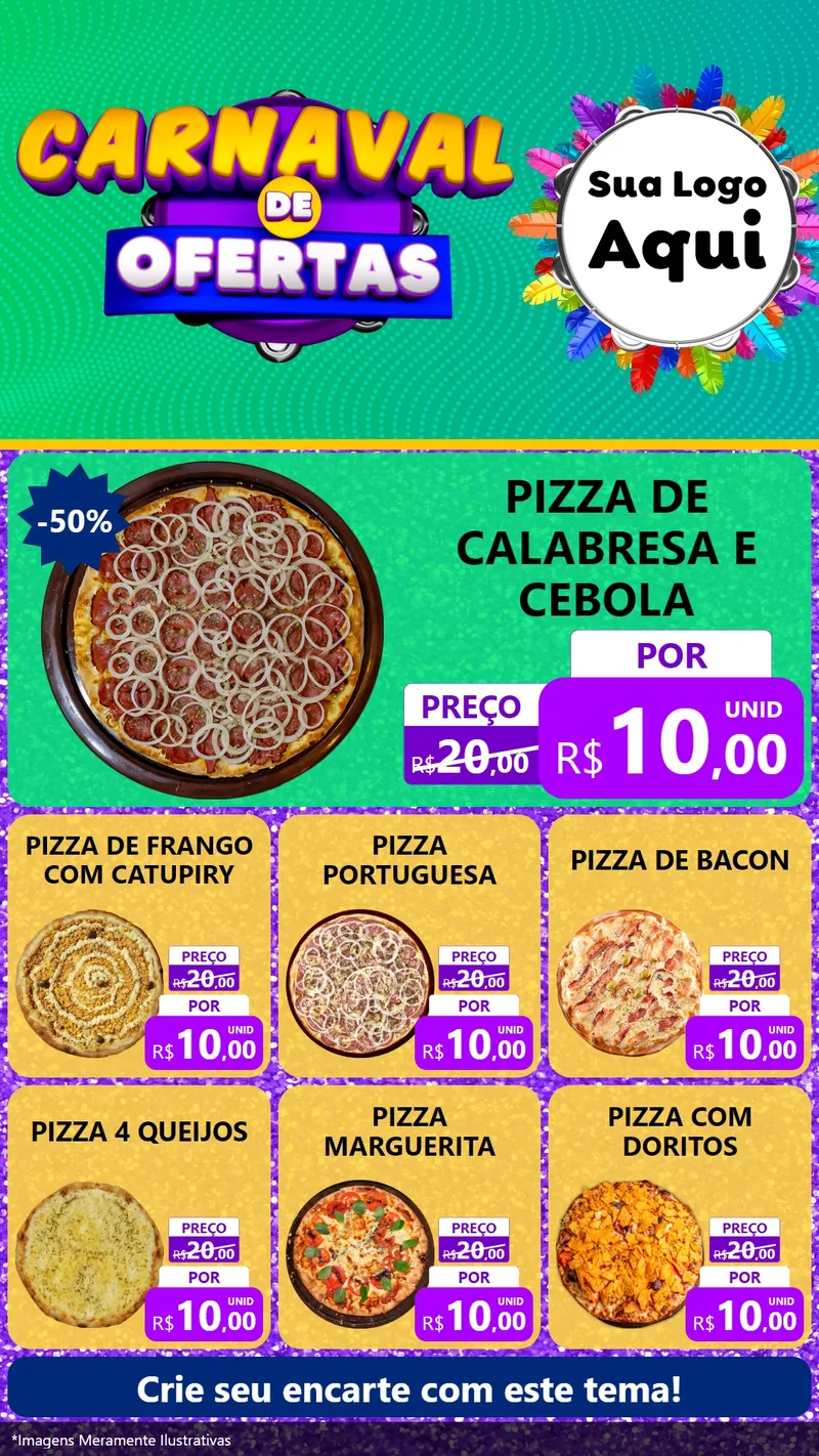 Modelo de Rede Social para Stories com o tema Carnaval de Ofertas para Pizzaria