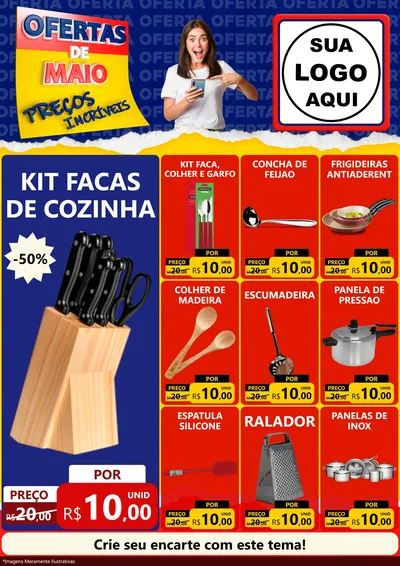 Modelo de Encarte para Encarte A4 Vertical com o tema Ofertas de Maio - Preços Incríveis para Utilidades Domésticas