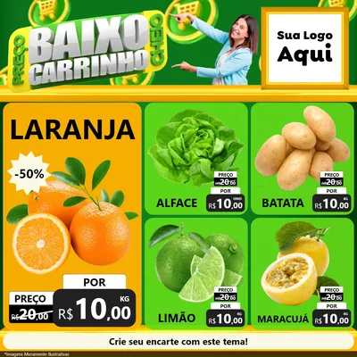Modelo de Rede Social para Feed Facebook com o tema Preço Baixo Carrinho Cheio para Hortifrúti